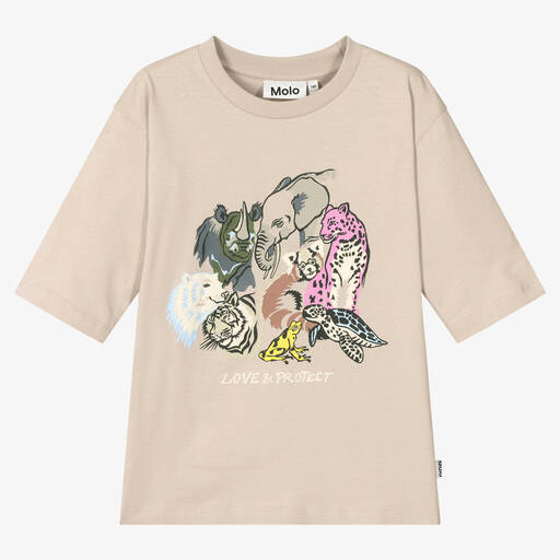Molo-Teen Girls Beige Organic Cotton T-Shirt | Childrensalon Outlet
