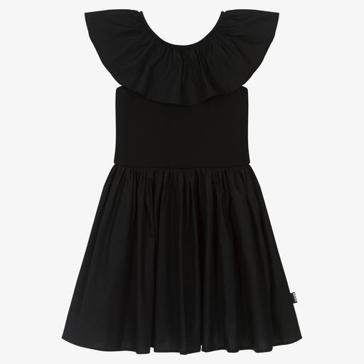 Molo-Teen Girls Black Cotton Ruffle Dress | Childrensalon Outlet