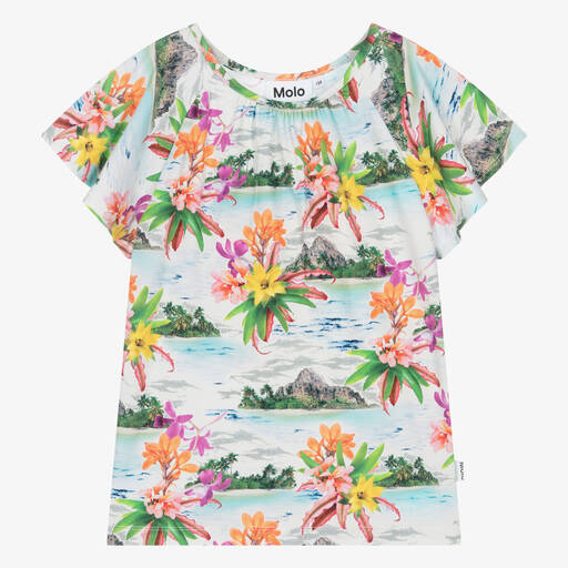 Molo-Teen Girls Blue Cotton Tropical Print Top | Childrensalon Outlet