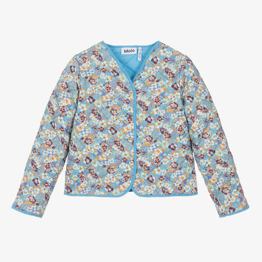 Molo-Teen Girls Blue Floral Cotton Jacket | Childrensalon Outlet