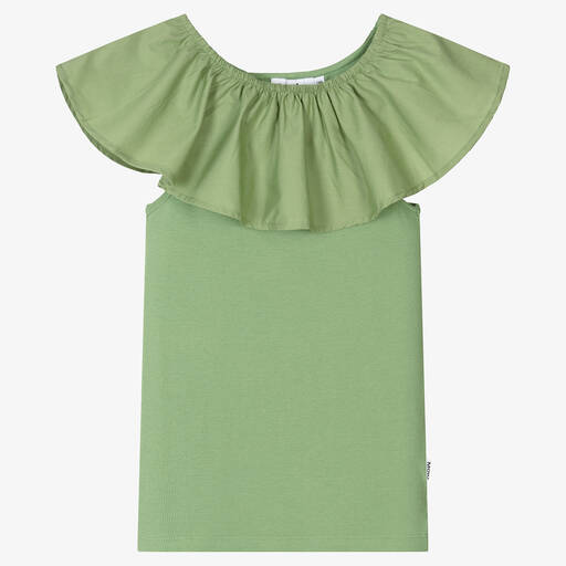 Molo-Teen Girls Green Cotton Ruffle Top | Childrensalon Outlet