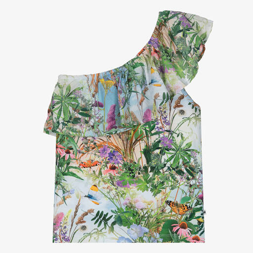 Molo-Teen Girls Green Floral One Shoulder Top | Childrensalon Outlet