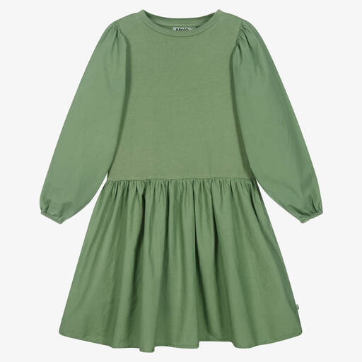 Molo-فستان تينز بناتي قطن عضوي لون أخضر | Childrensalon Outlet