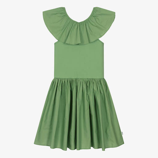 Molo-Teen Girls Green Organic Cotton Ruffle Dress | Childrensalon Outlet