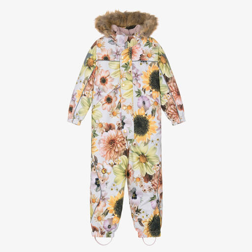 Molo-Teen Girls Grey & Pink Floral Snowsuit | Childrensalon Outlet