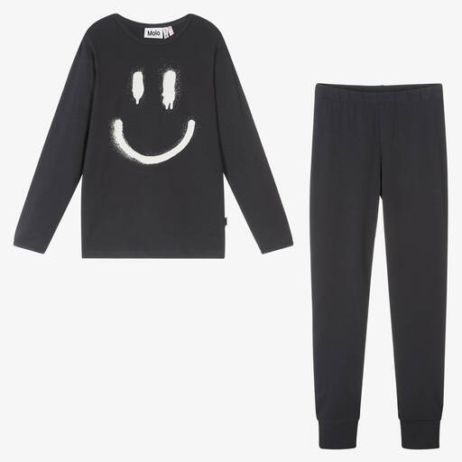 Molo-Teen Grey Organic Cotton Smiling Pyjamas | Childrensalon Outlet