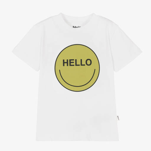 Molo-White Organic Cotton Graphic T-Shirt  | Childrensalon Outlet