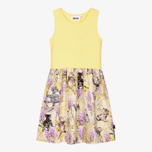 Molo-Yellow & Purple Kitten Dress | Childrensalon Outlet