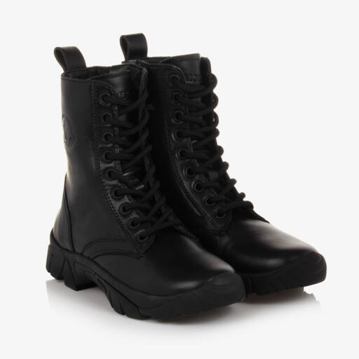Moncler Enfant-أحذية مغامرات جلدية سوداء | Childrensalon Outlet