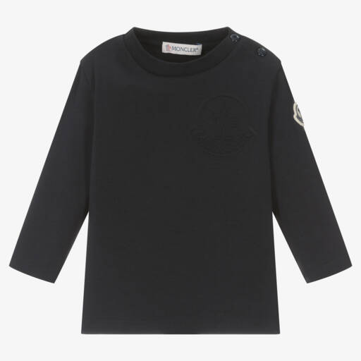 Moncler Enfant-تي شيرت قطن أزرق غامق بنقش بارز للأولاد | Childrensalon Outlet