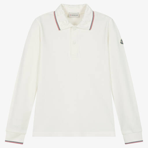 Moncler Enfant-قميص بولو طويل من القطن العاجي للأولاد | Childrensalon Outlet