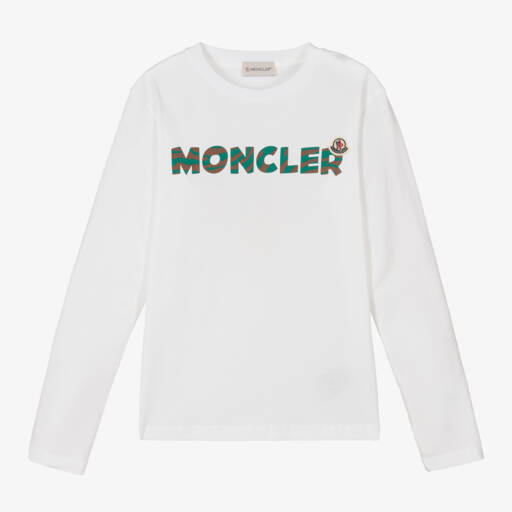 Moncler Enfant-تي شيرت قطن أبيض بشعار للأولاد | Childrensalon Outlet