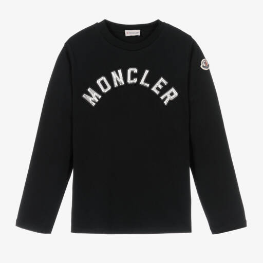 Moncler Enfant-بلوزة سوداء قطنية بأكمام طويلة للبنات | Childrensalon Outlet