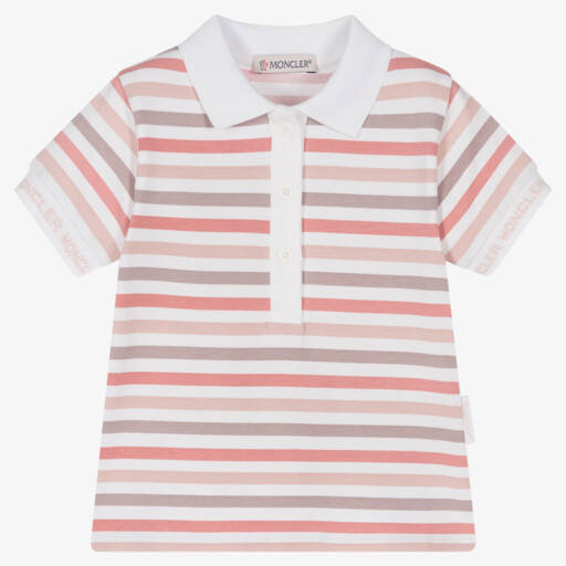 Moncler Enfant-قميص بولو مخطط بلون وردي للبنات | Childrensalon Outlet