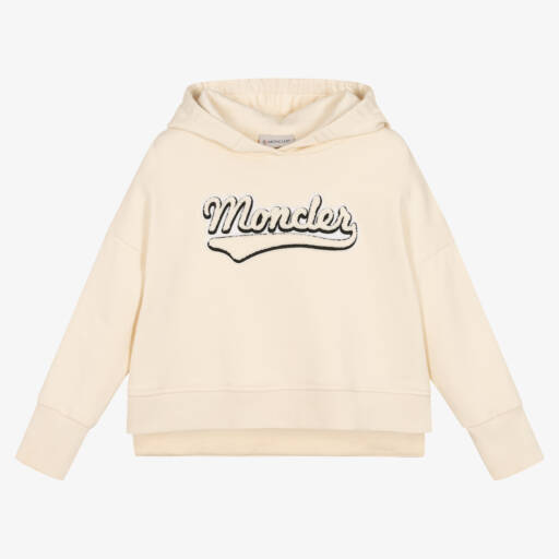 Moncler Enfant-Кремовый хлопковый худи с логотипом для девочек | Childrensalon Outlet