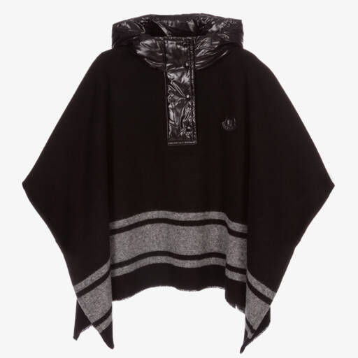 Moncler Enfant-عباءة صوف سوداء أنيقة للبنات | Childrensalon Outlet