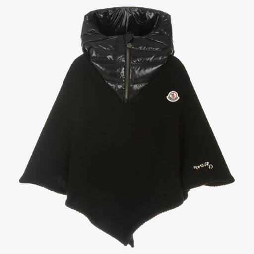 Moncler Enfant-عباءة صوف سوداء أنيقة للبنات | Childrensalon Outlet