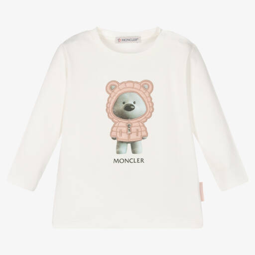 Moncler Enfant-تيشيرت قطن عاجي للبنات مع تصميم دب | Childrensalon Outlet