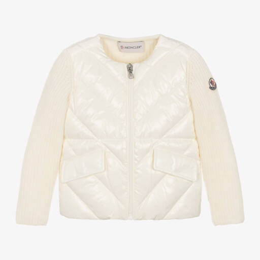 Moncler Enfant-كارديغان صوف مبطن عاجي للبنات | Childrensalon Outlet