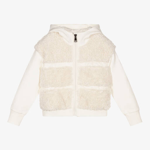 Moncler Enfant-Кремовая куртка с флисовыми вставками для девочек | Childrensalon Outlet