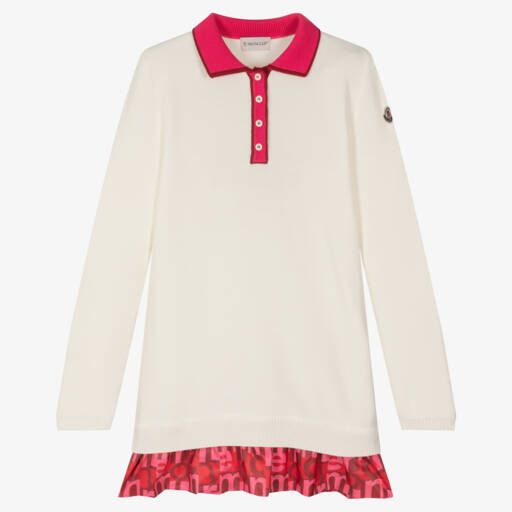 Moncler Enfant-Кремовое вязаное хлопковое платье для девочек | Childrensalon Outlet