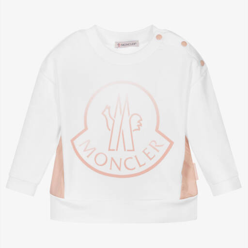 Moncler Enfant-Кремовый хлопковый свитшот с логотипом для девочек | Childrensalon Outlet