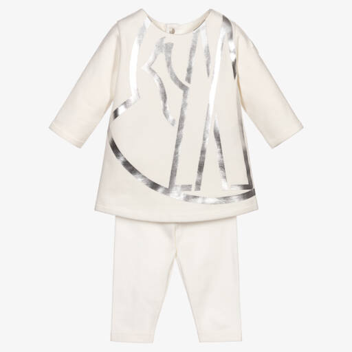 Moncler Enfant-Girls Ivory Silver Tunic Leggings | Childrensalon Outlet
