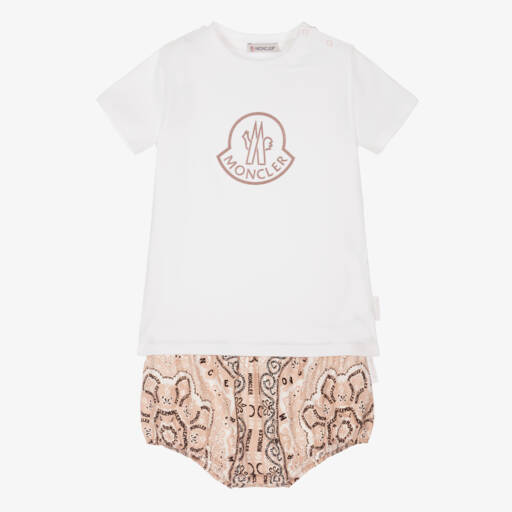 Moncler Enfant-Girls Pink Paisley Shorts Ensemble | Childrensalon Outlet