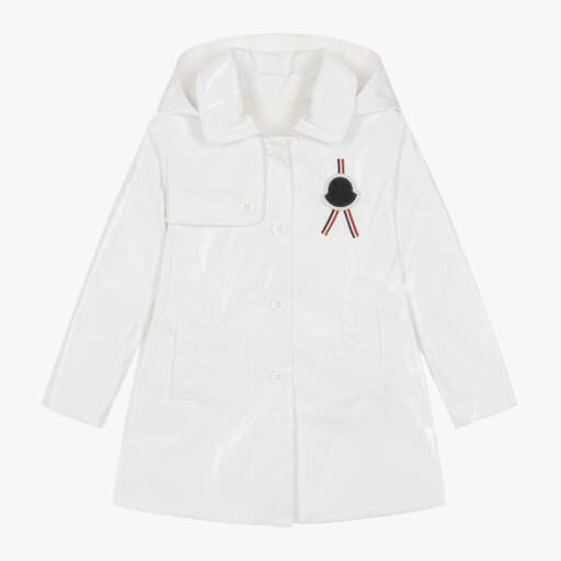 Moncler Enfant-معطف مطري أبيض لامع للبنات | Childrensalon Outlet