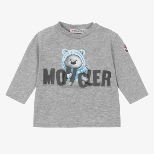 Moncler Enfant-قميص جيرسي قطن رمادي بنقشة دب | Childrensalon Outlet