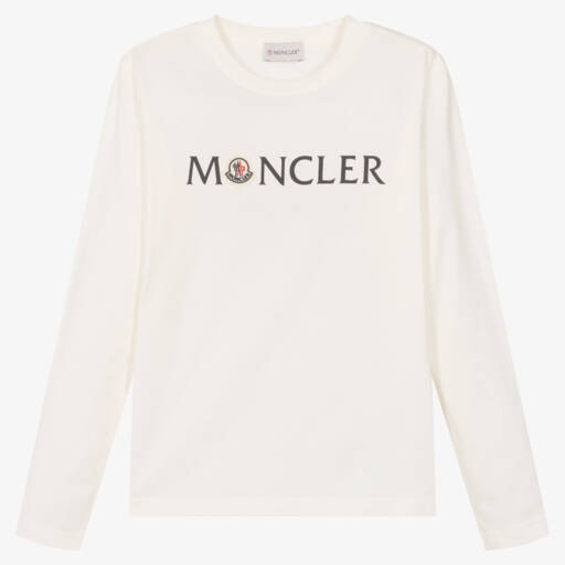 Moncler Enfant-تي شيرت قطني عاجي للمراهقين بشعار | Childrensalon Outlet