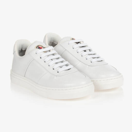 Moncler Enfant-White Leather Lace-Up Sneakers | Childrensalon Outlet