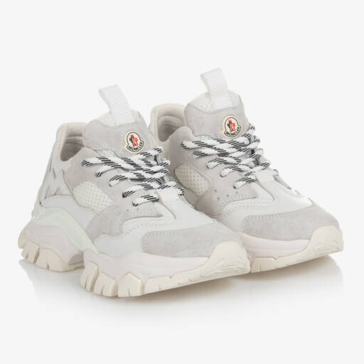 Moncler Enfant-حذاء رياضي أبيض من جلد السويد برباط | Childrensalon Outlet