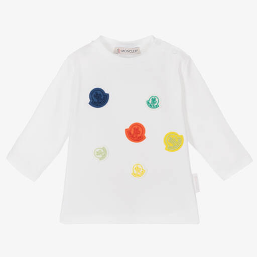 Moncler Enfant-Youth White Logo Patch Tee | Childrensalon Outlet