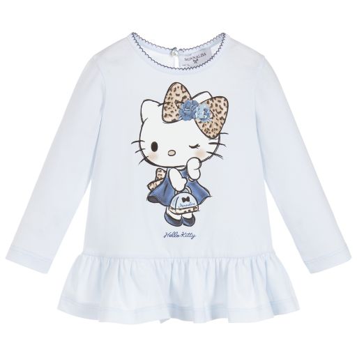 Monnalisa-Baby Blue Cotton Tunic Top | Childrensalon Outlet
