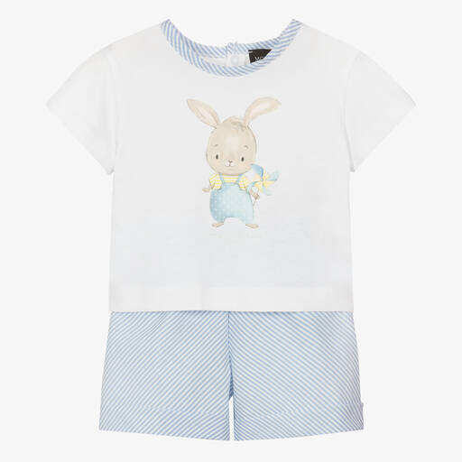 Monnalisa-Baby Boys White & Blue Cotton Shorts Set | Childrensalon Outlet