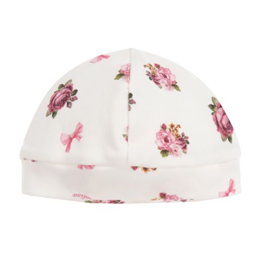 Monnalisa-Baby Girls Ivory Cotton Hat  | Childrensalon Outlet