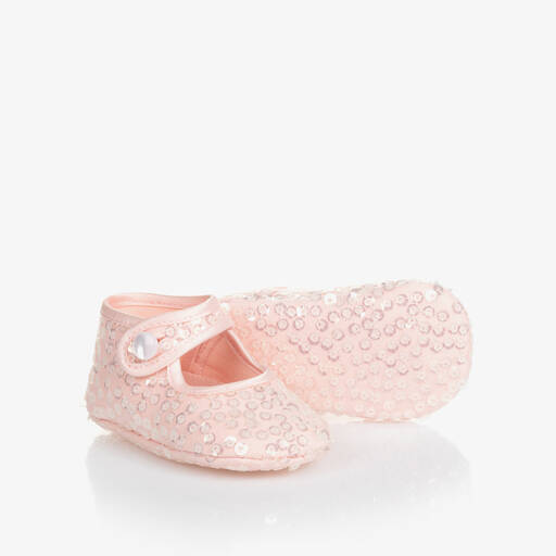 Monnalisa-Baby Girls Pink Sequin Pre-Walker Shoes | Childrensalon Outlet