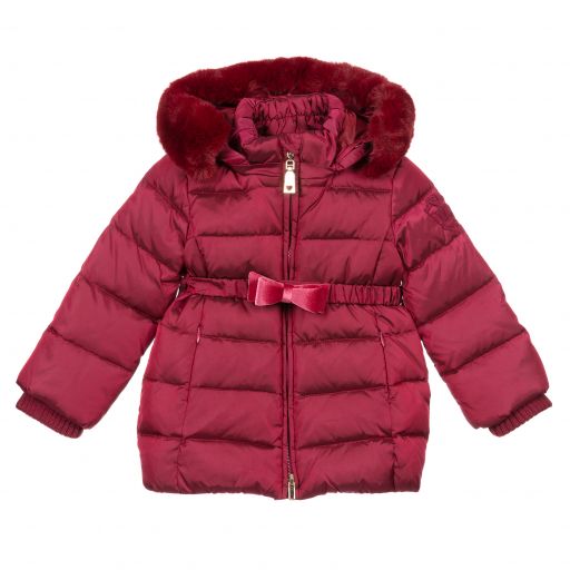 Monnalisa-Baby Girls Red Puffer Coat  | Childrensalon Outlet