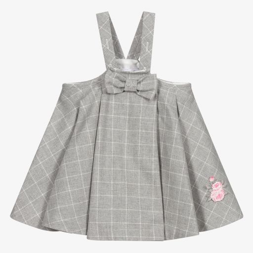 Monnalisa-فستان بينافور مزيج قطن كاروهات لون رمادي | Childrensalon Outlet