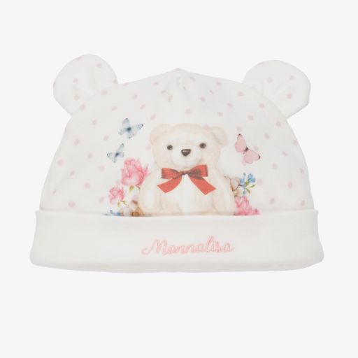 Monnalisa-Baby Ivory Cotton Teddy Hat | Childrensalon Outlet