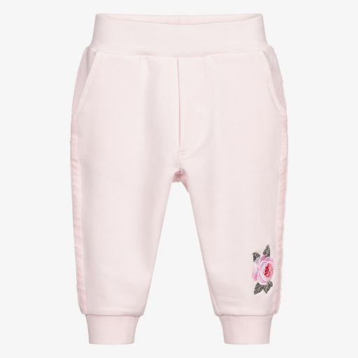Monnalisa-Baby Pale Pink Cotton Joggers | Childrensalon Outlet