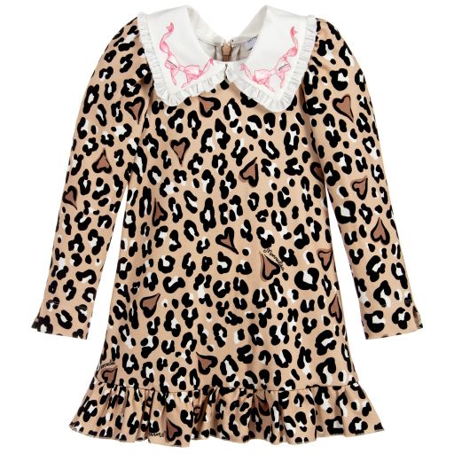 Monnalisa-Beige Leopard Jersey Dress  | Childrensalon Outlet