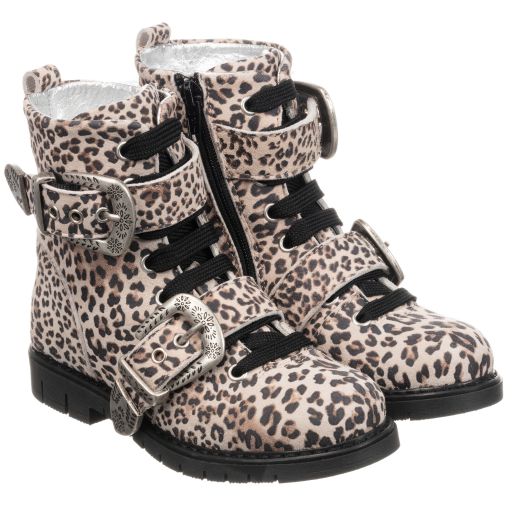 Monnalisa-Beige Leopard Print Boots | Childrensalon Outlet