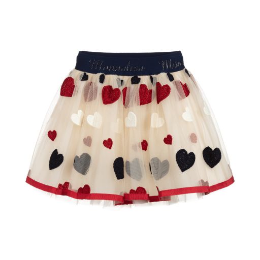 Monnalisa-Beige Tulle Heart Skirt  | Childrensalon Outlet