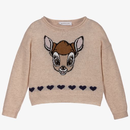 Monnalisa-Beige Wool Disney Sweater | Childrensalon Outlet