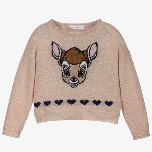 Monnalisa-Beigefarbener Disney-Wollpullover | Childrensalon Outlet