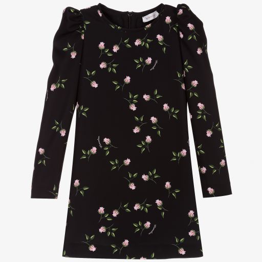 Monnalisa-Black Floral Print Dress | Childrensalon Outlet