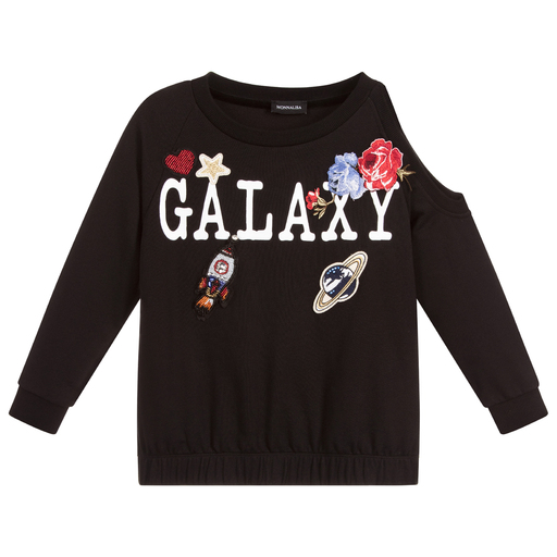 Monnalisa-Black Galaxy Badge Sweatshirt | Childrensalon Outlet