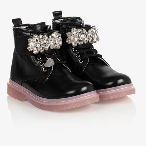 Monnalisa-Black Patent Leather Boots | Childrensalon Outlet